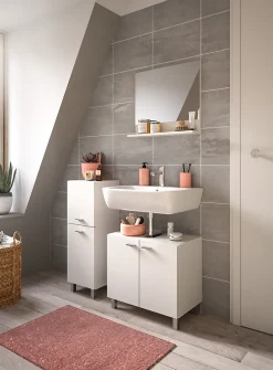 Meuble Sous Lavabo|Xonox Boston - Ensemble de 3 meubles de salle de bains (L/H/P : 102x186x33 cm) en mélaminé blanc, vasque non incluse