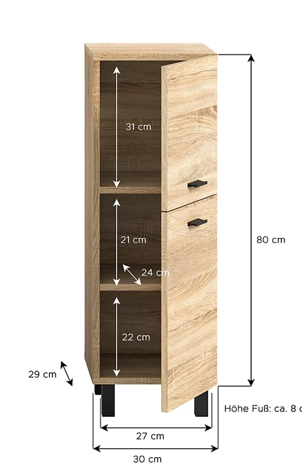 Xonox Boston - Meuble bas (L/H/P : 30x80x29 cm) en mélaminé chêne