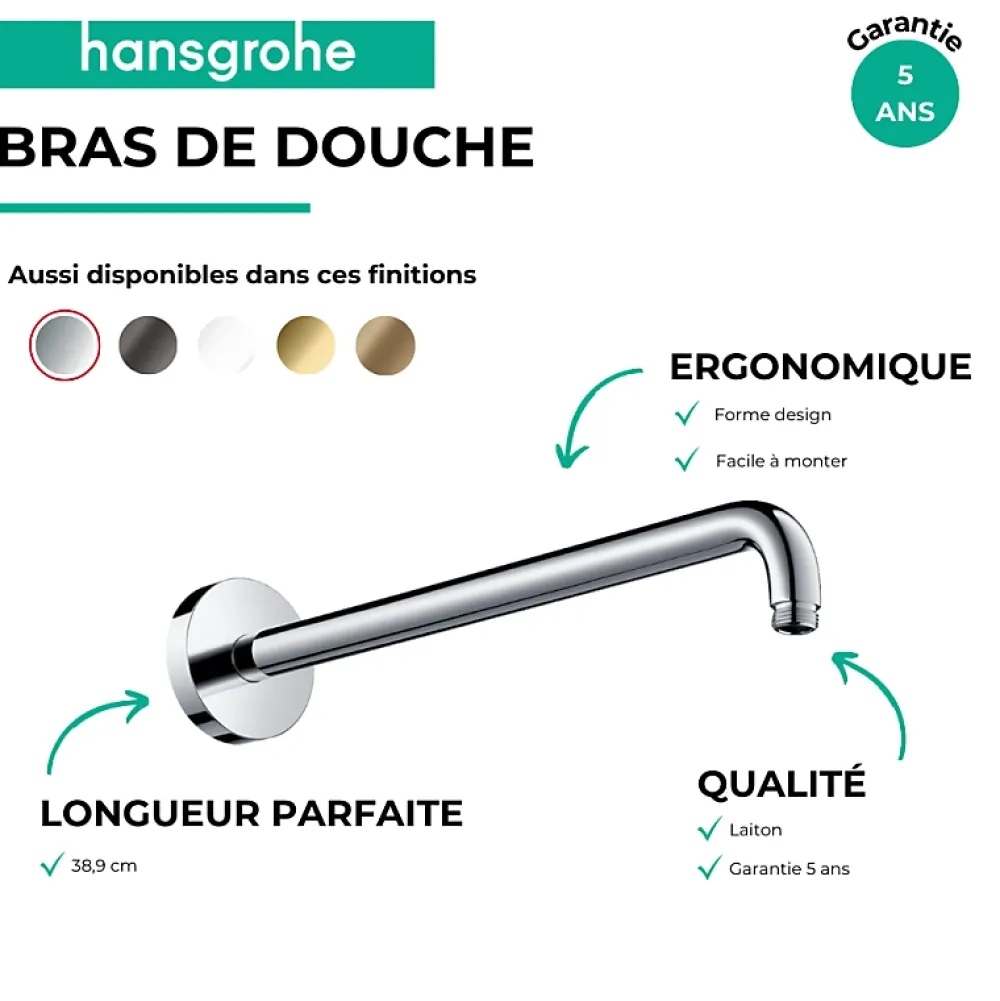 Pommeau De Douche, Flexible Et Barre De Douche|Hansgrohe Bras de douche M 38,9 cm Chromé