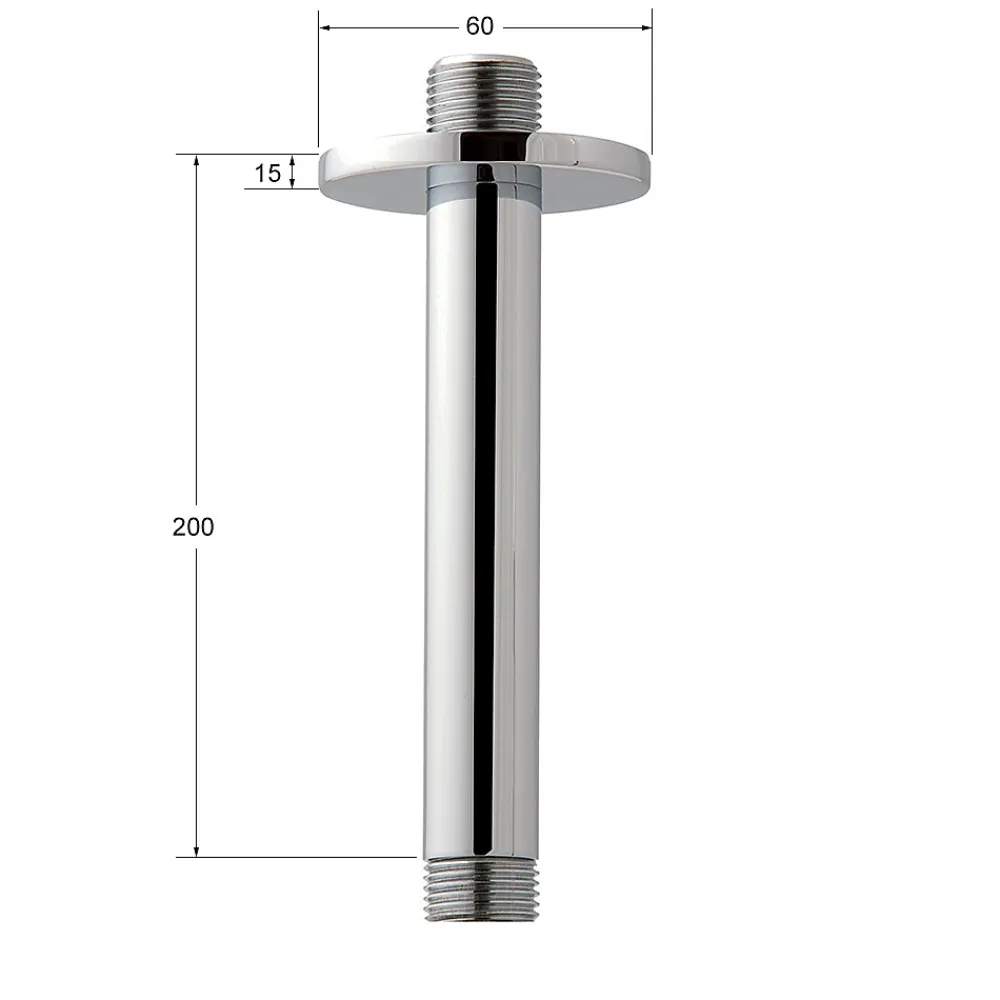 Pommeau De Douche, Flexible Et Barre De Douche|Kibath Bras de douche rond de 20 cm, montage au plafond, finition chromée, en laiton