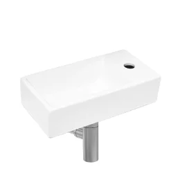 Lavabo|Swiss Aqua Technologies Brevis Lave-mains suspendu avec trou pour robinetterie à droite, 40,5x20,5x10,5cm + Siphon (SATBRE4020SR-SET2)