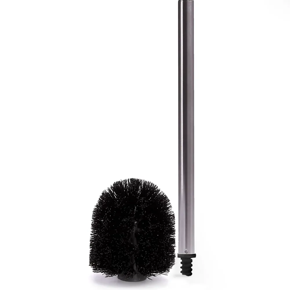 Accessoire Wc|MSV Brosse WC manche acier inoxydable brosse noire H.32 cm