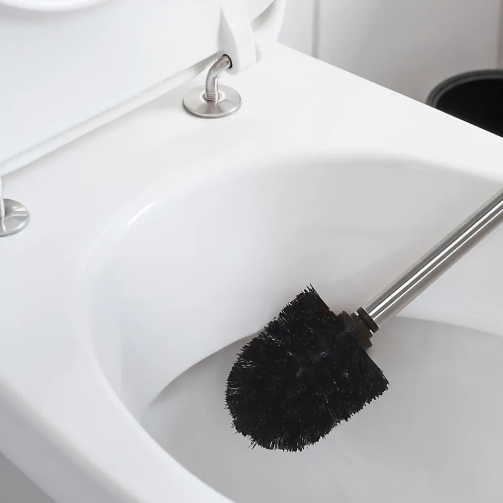Accessoire Wc|MSV Brosse WC manche acier inoxydable brosse noire H.32 cm