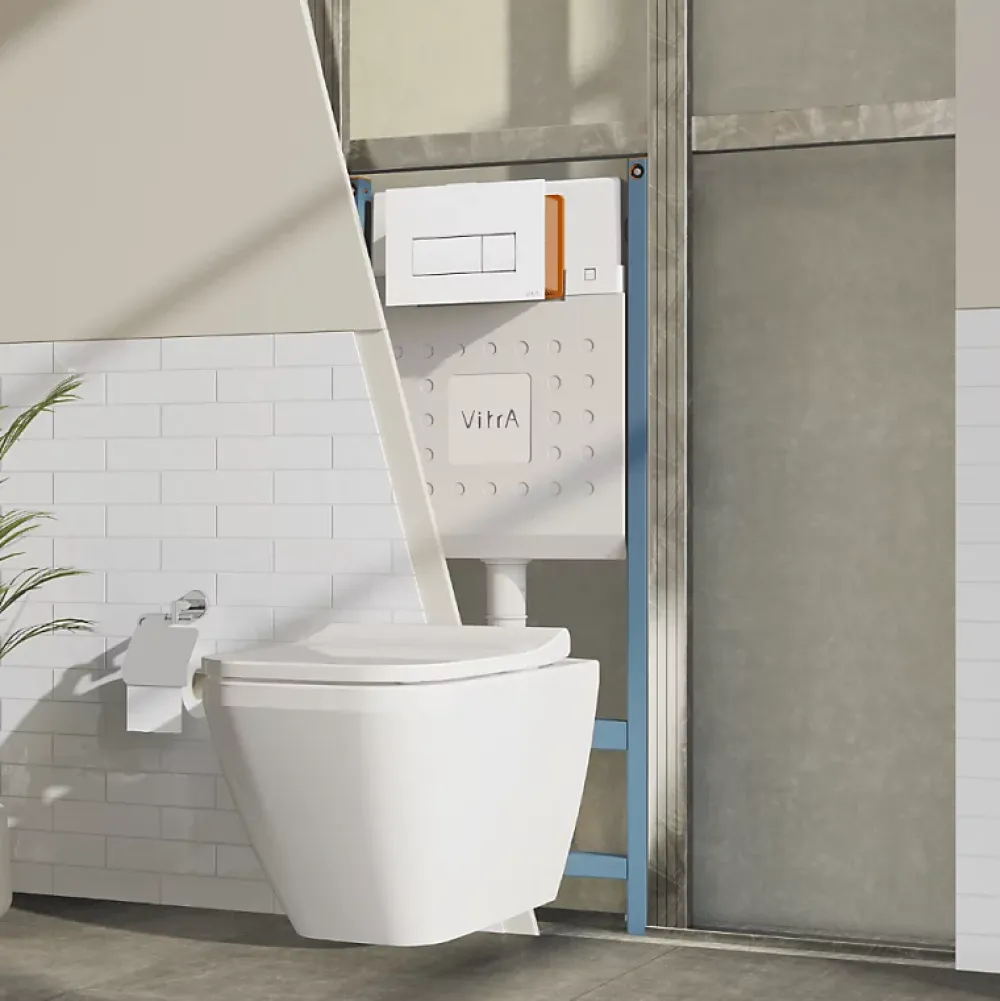 Wc Suspendu|Vitra Bâti support V-Fix Core mur porteur + Plaque Root Round Blanche