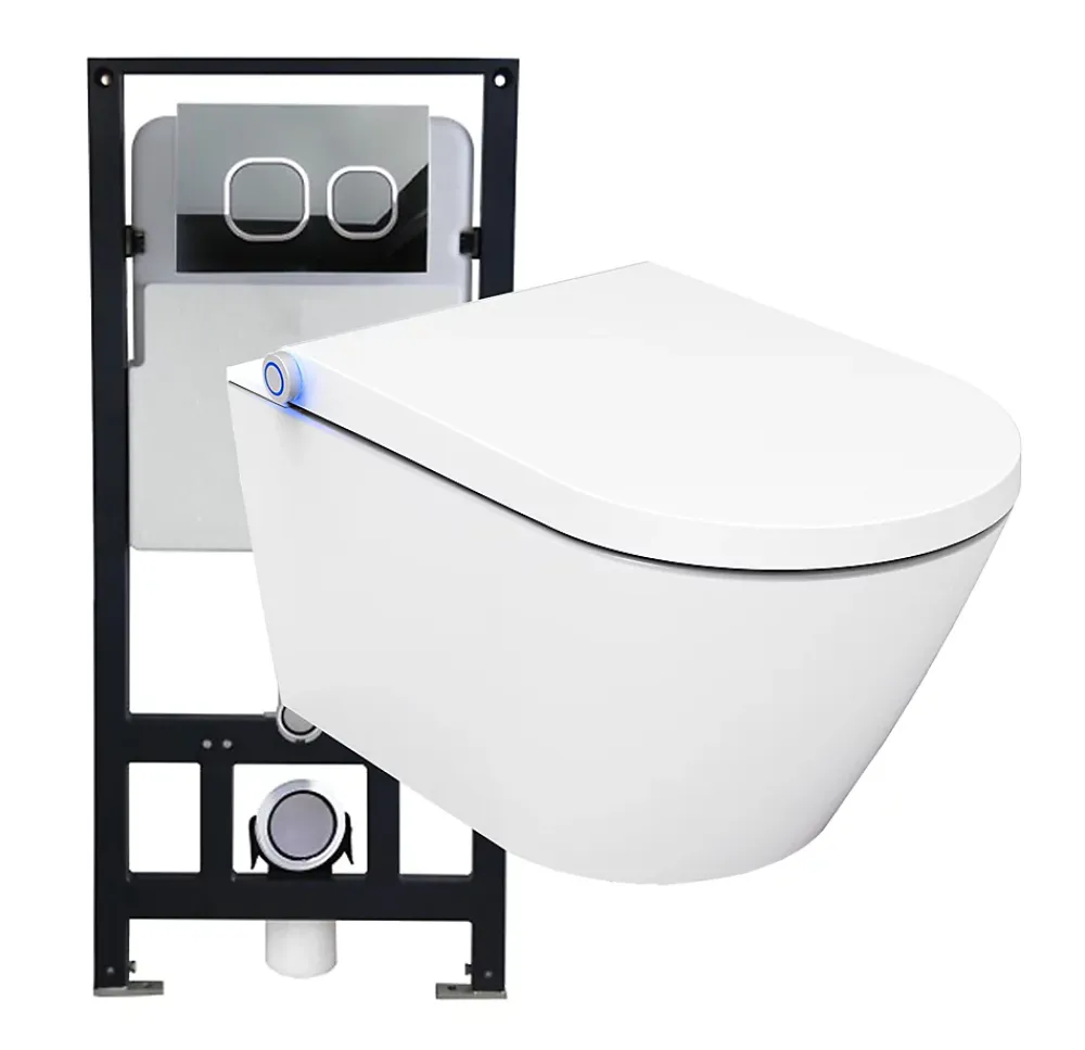 Bernstein Bâti-support Toilettes Japonais céramique, WC lavant japonais pack complet - 38,4x59,3x38cm - Basic 1102 Modèle 4112 blanc mat