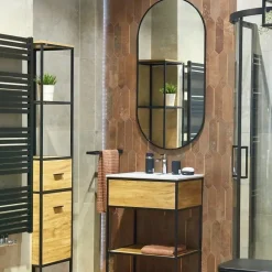 Naturel B-Way 120x60 cm miroir suspendu ovale, cadre en aluminium, noir (ZBWOV12060C)