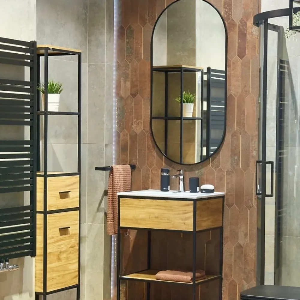 Naturel B-Way 120x60 cm miroir suspendu ovale, cadre en aluminium, noir (ZBWOV12060C)