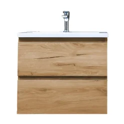 Meuble Vasque|Swiss Aqua Technologies B-Way 59x50x45 cm meuble de salle de bain suspendu 2 tiroirs avec lavabo en marbre coulé, chêne mat (BWAY260OAKU)
