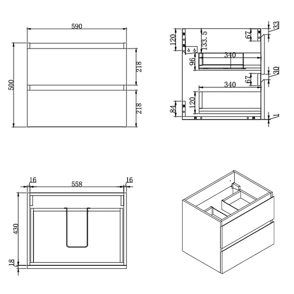 Meuble Vasque|Swiss Aqua Technologies B-Way 59x50x45 cm meuble de salle de bain suspendu 2 tiroirs avec lavabo en marbre coulé, chêne mat (BWAY260OAKU)