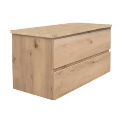 Swiss Aqua Technologies B-Way 99x50x45 cm meuble de salle de bain suspendu avec plaque de recouvrement, 2 tiroirs, chêne mat (BWAY2100OAKDESK)