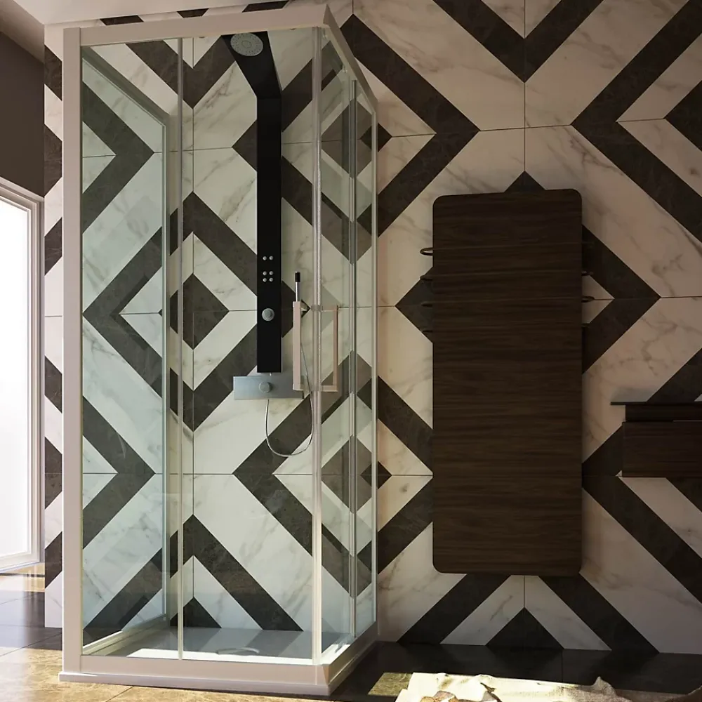 Cabine De Douche|Forte Cabine de douche 3 Côtés en PVC 90x120x90 CM H200 Transparent mod. Lite Profil Blanc