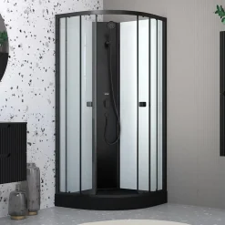 Aurlane Cabine de douche 1/4 de cercle 85x85x200 cm - Portes coulissantes - Receveur Noir Mat