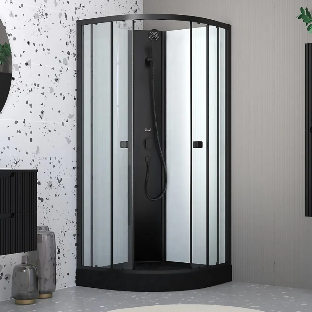 Aurlane Cabine de douche 1/4 de cercle 85x85x200 cm - Portes coulissantes - Receveur Noir Mat
