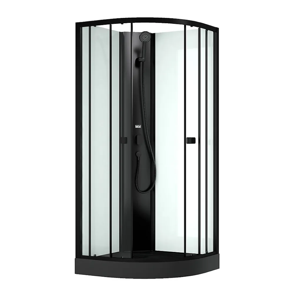 Aurlane Cabine de douche 1/4 de cercle 85x85x200 cm - Portes coulissantes - Receveur Noir Mat