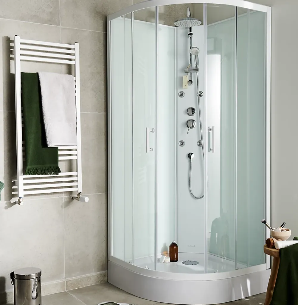 Cabine De Douche|GoodHome Cabine de douche 1/4 de cercle l.85 x L.85 x H.225 cm – hydromassante, blanc, montage rapide, Onega