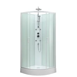 Cabine De Douche|GoodHome Cabine de douche 1/4 de cercle l.85 x L.85 x H.225 cm – hydromassante, blanc, montage rapide, Onega