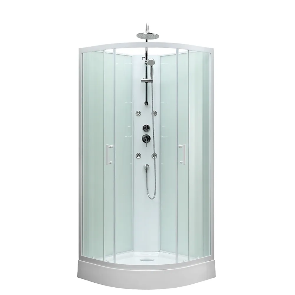 Cabine De Douche|GoodHome Cabine de douche 1/4 de cercle l.85 x L.85 x H.225 cm – hydromassante, blanc, montage rapide, Onega