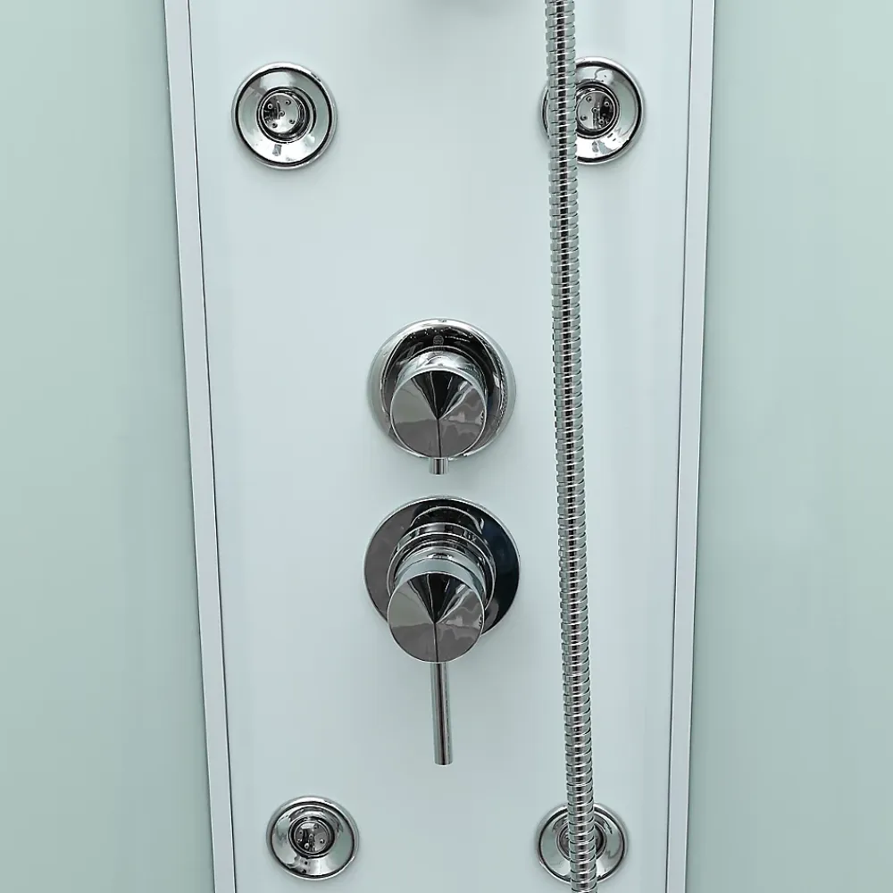 Cabine De Douche|GoodHome Cabine de douche 1/4 de cercle l.85 x L.85 x H.225 cm – hydromassante, blanc, montage rapide, Onega