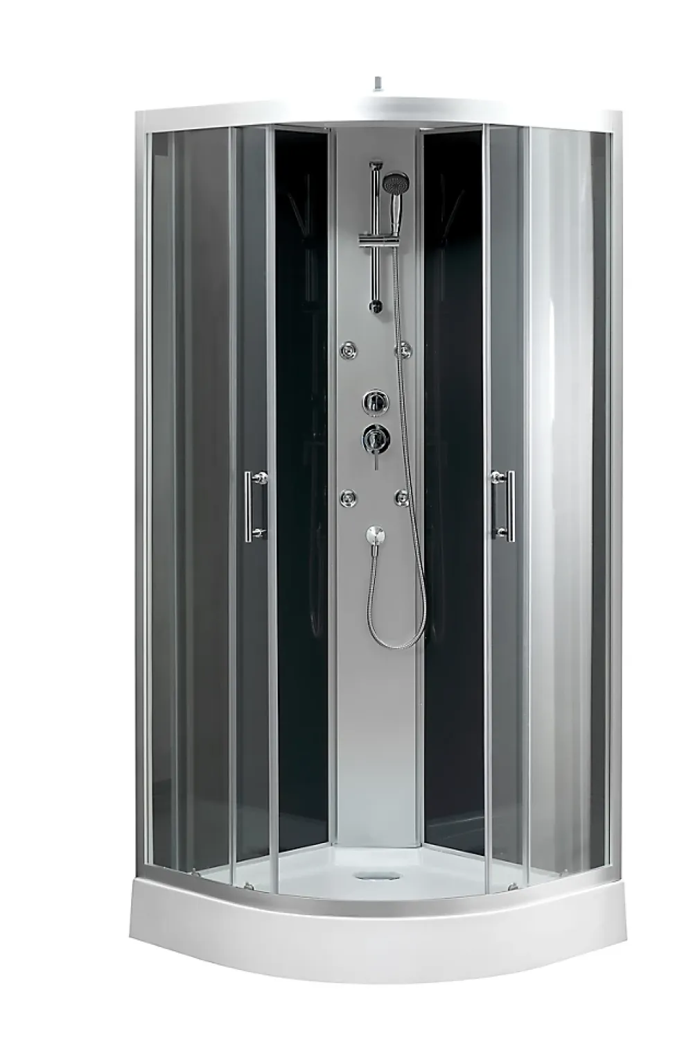 Cabine De Douche|GoodHome Cabine de douche 1/4 de cercle l.90 x L.90 x H.215 cm – hydromassante, gris anthracite, profilés chromés, montage rapide, Onega
