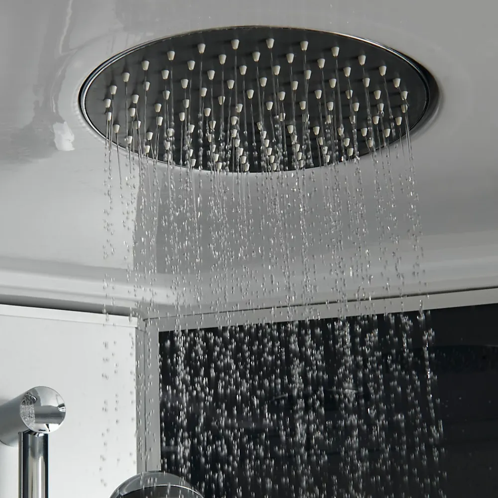 Cabine De Douche|GoodHome Cabine de douche 1/4 de cercle l.90 x L.90 x H.215 cm – hydromassante, gris anthracite, profilés chromés, montage rapide, Onega