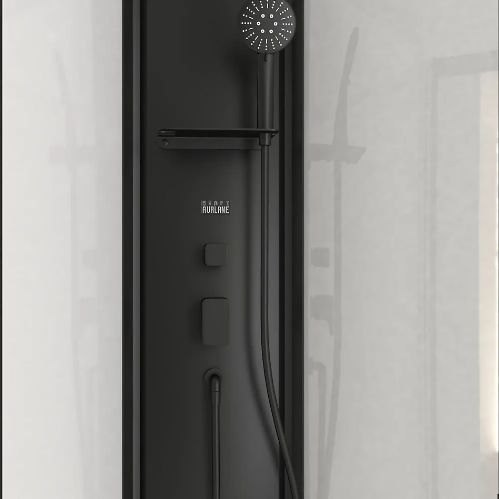 Aurlane Cabine de douche 1/4 de cercle 85x85x210/235 cm - Receveur + Fonds Blancs / Colonne + Profilés Noirs