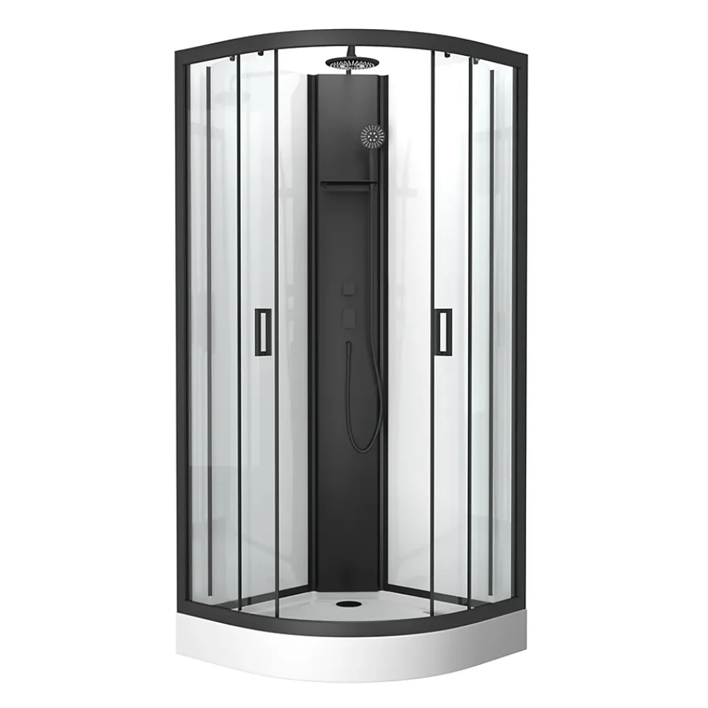 Aurlane Cabine de douche 1/4 de cercle 85x85x210/235 cm - Receveur + Fonds Blancs / Colonne + Profilés Noirs