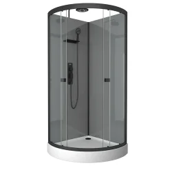 Galedo Cabine de douche 1/4 de cercle l.90 x L.90 x H.215 cm – équipements noir mat, grande ouverture, Grey Touch