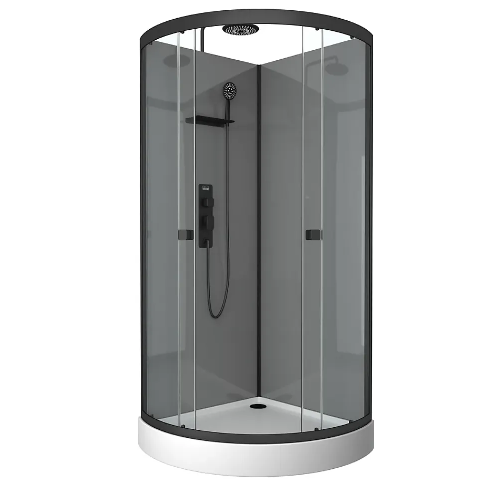 Galedo Cabine de douche 1/4 de cercle l.90 x L.90 x H.215 cm – équipements noir mat, grande ouverture, Grey Touch