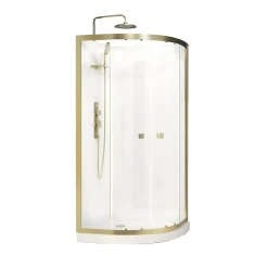 Galedo Cabine de douche 1/4 de cercle l.90 x L.90 x H.200 cm – fond blanc et profilés doré brossé, porte coulissante, Cabine Dorée