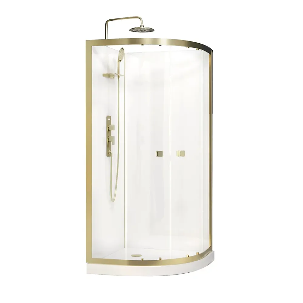 Galedo Cabine de douche 1/4 de cercle l.90 x L.90 x H.200 cm – fond blanc et profilés doré brossé, porte coulissante, Cabine Dorée