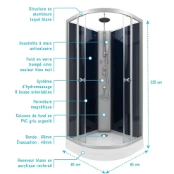 Aurlane Cabine de douche 1/4 de cercle - 85x85x225cm - NIGHTY