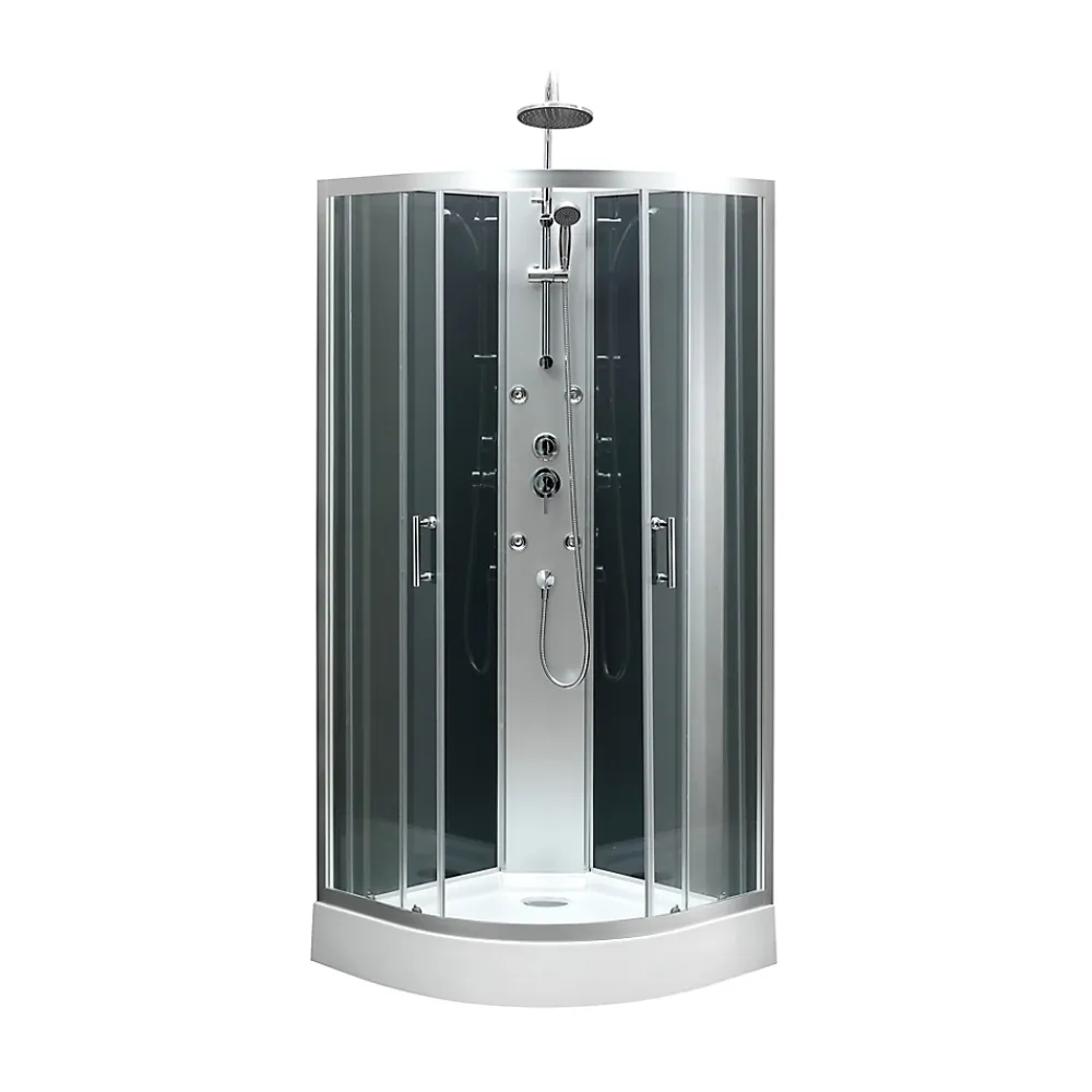 GoodHome Cabine de douche 1/4 de cercle l.85 x L.85 x H.225 cm – hydromassante, chromé, montage rapide, Onega