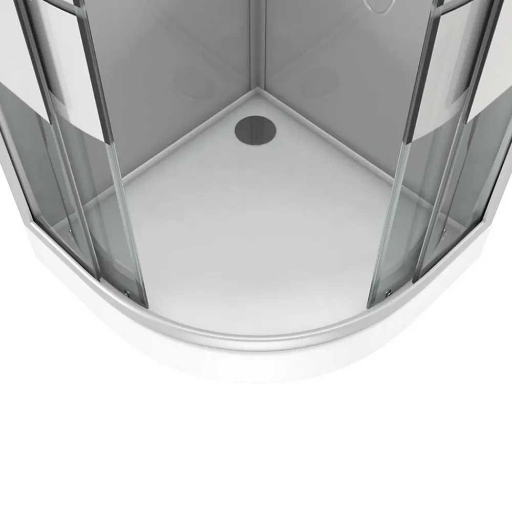 Cabine De Douche|Galedo Cabine de douche 1/4 de cercle l.90 x L.90 x H.215 cm – structure effet chrome, fond gris, sérigraphie 3 bandes, River 2 Round