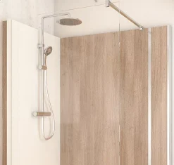Cabine De Douche Pmr| Cabine de douche à l’italienne l.90 x L.140 x H.218 cm – effet bois, receveur de plain-pied, Elmer Serenity