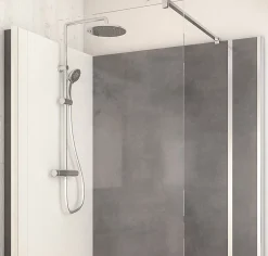 Cabine De Douche Pmr| Cabine de douche à l’italienne l.90 x L.140 x H.218 cm – effet pierre charbon, receveur de plain-pied, Elmer Serenity