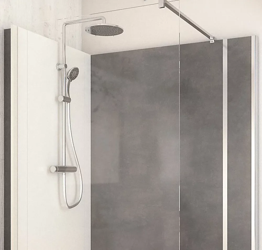 Cabine De Douche Pmr| Cabine de douche à l’italienne l.90 x L.140 x H.218 cm – effet pierre charbon, receveur de plain-pied, Elmer Serenity