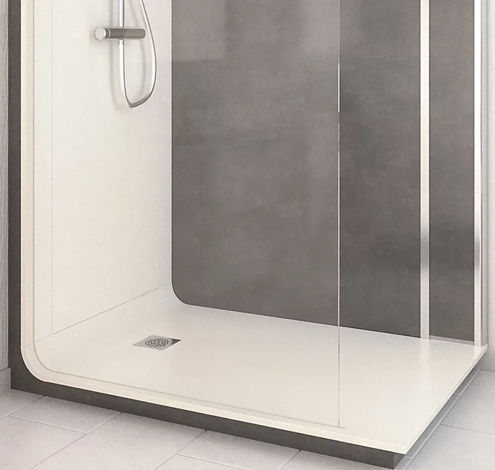 Cabine De Douche Pmr| Cabine de douche à l’italienne l.90 x L.140 x H.218 cm – effet pierre charbon, receveur de plain-pied, Elmer Serenity