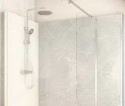 Cabine de douche à l’italienne l.90 x L.160 x H.218 cm – effet marbre gris, receveur de plain-pied, Elmer Serenity