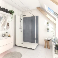 Cabine De Douche Pmr| Cabine de douche à l’italienne l.90 x L.140 x H.218 cm – effet béton, receveur de plain-pied, Elmer Serenity