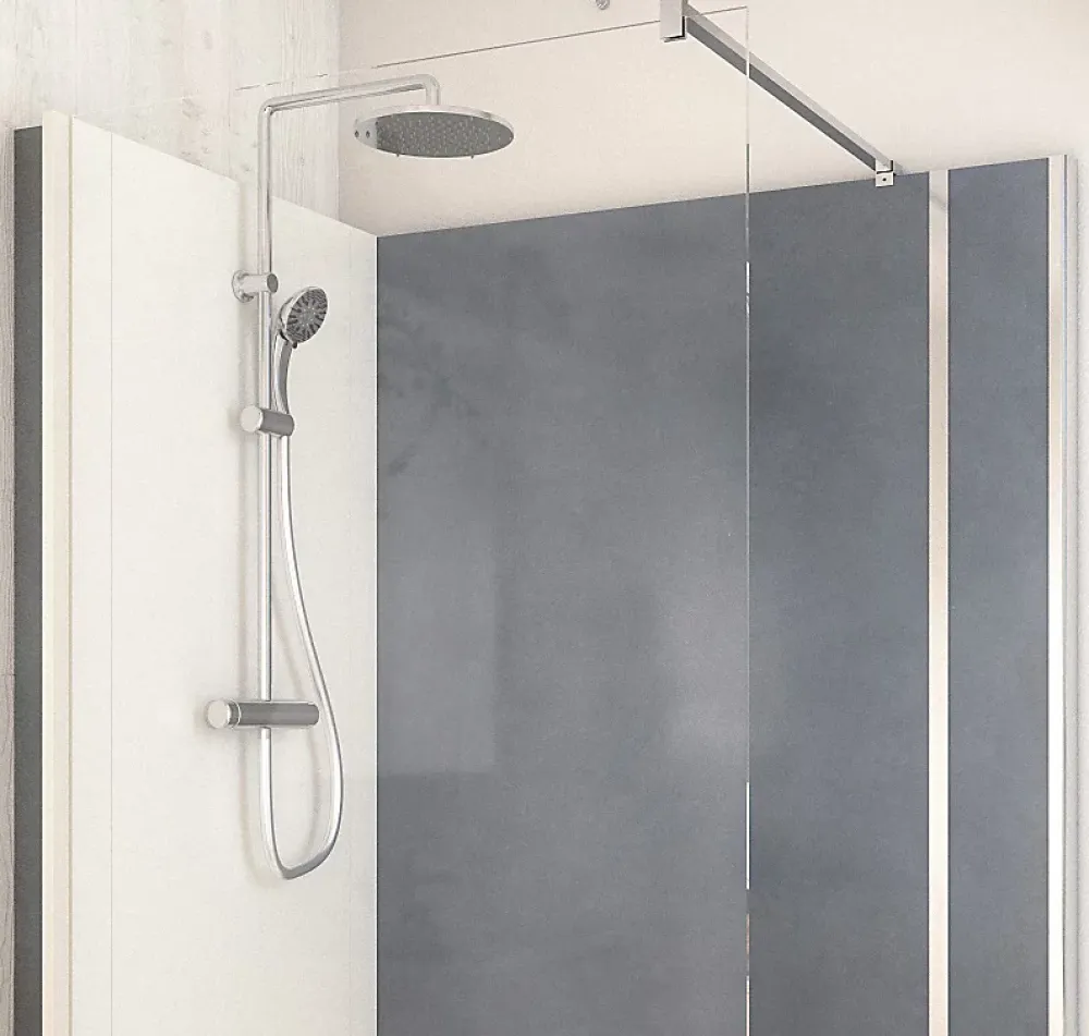 Cabine De Douche Pmr| Cabine de douche à l’italienne l.90 x L.140 x H.218 cm – effet béton, receveur de plain-pied, Elmer Serenity
