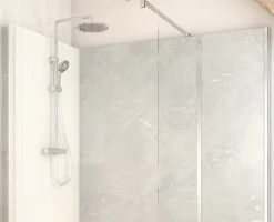 Cabine de douche à l’italienne l.90 x L.170 x H.218 cm – effet marbre gris, receveur de plain-pied, Elmer Serenity