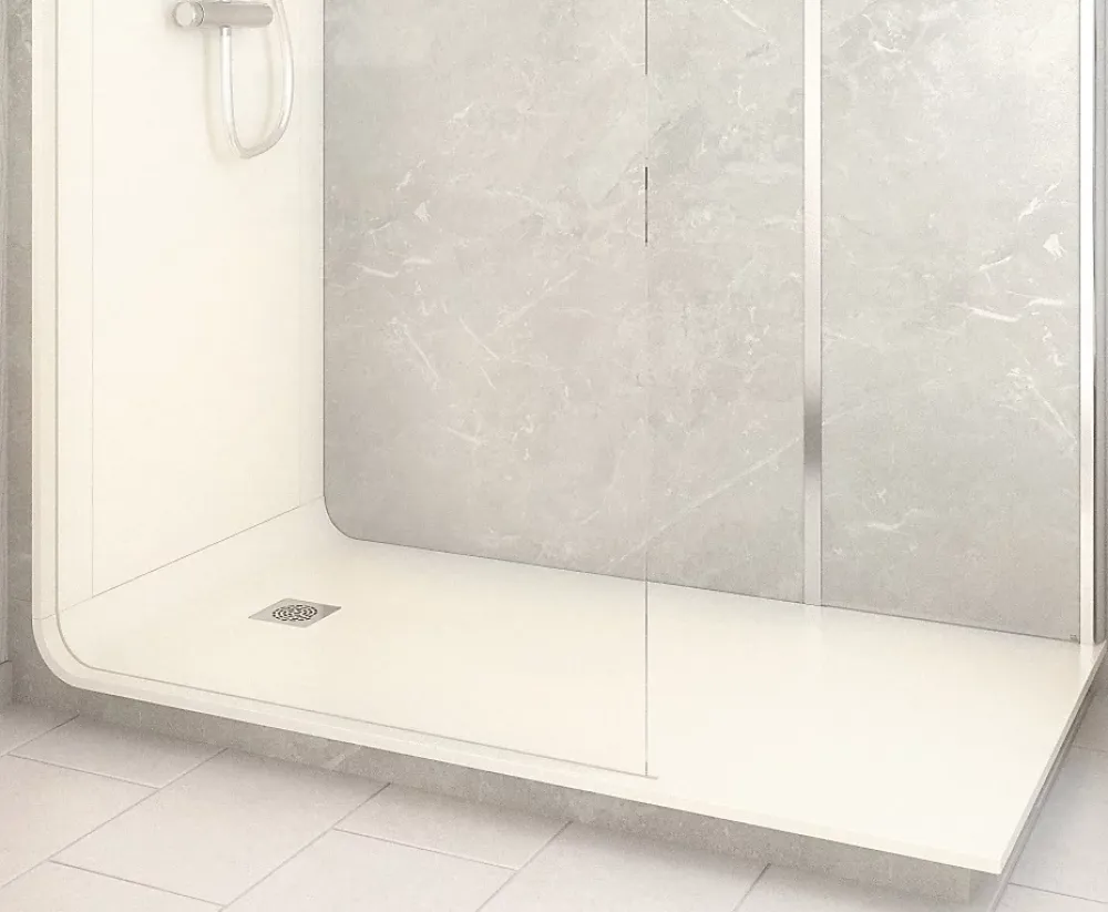 Cabine de douche à l’italienne l.90 x L.170 x H.218 cm – effet marbre gris, receveur de plain-pied, Elmer Serenity