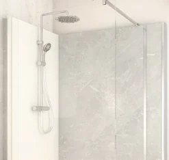 Cabine De Douche Pmr| Cabine de douche à l’italienne l.90 x L.140 x H.218 cm – effet marbre gris, receveur de plain-pied, Elmer Serenity