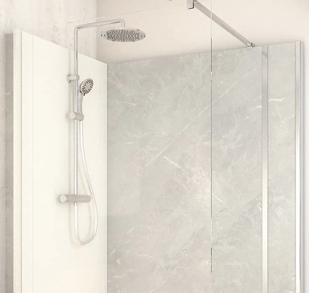 Cabine De Douche Pmr| Cabine de douche à l’italienne l.90 x L.140 x H.218 cm – effet marbre gris, receveur de plain-pied, Elmer Serenity