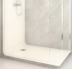 Cabine De Douche Pmr| Cabine de douche à l’italienne l.90 x L.140 x H.218 cm – effet marbre gris, receveur de plain-pied, Elmer Serenity