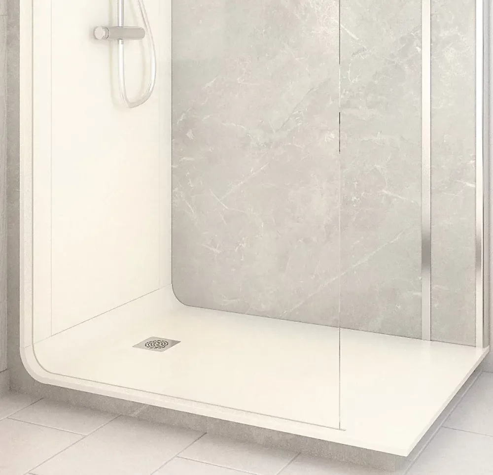 Cabine De Douche Pmr| Cabine de douche à l’italienne l.90 x L.140 x H.218 cm – effet marbre gris, receveur de plain-pied, Elmer Serenity