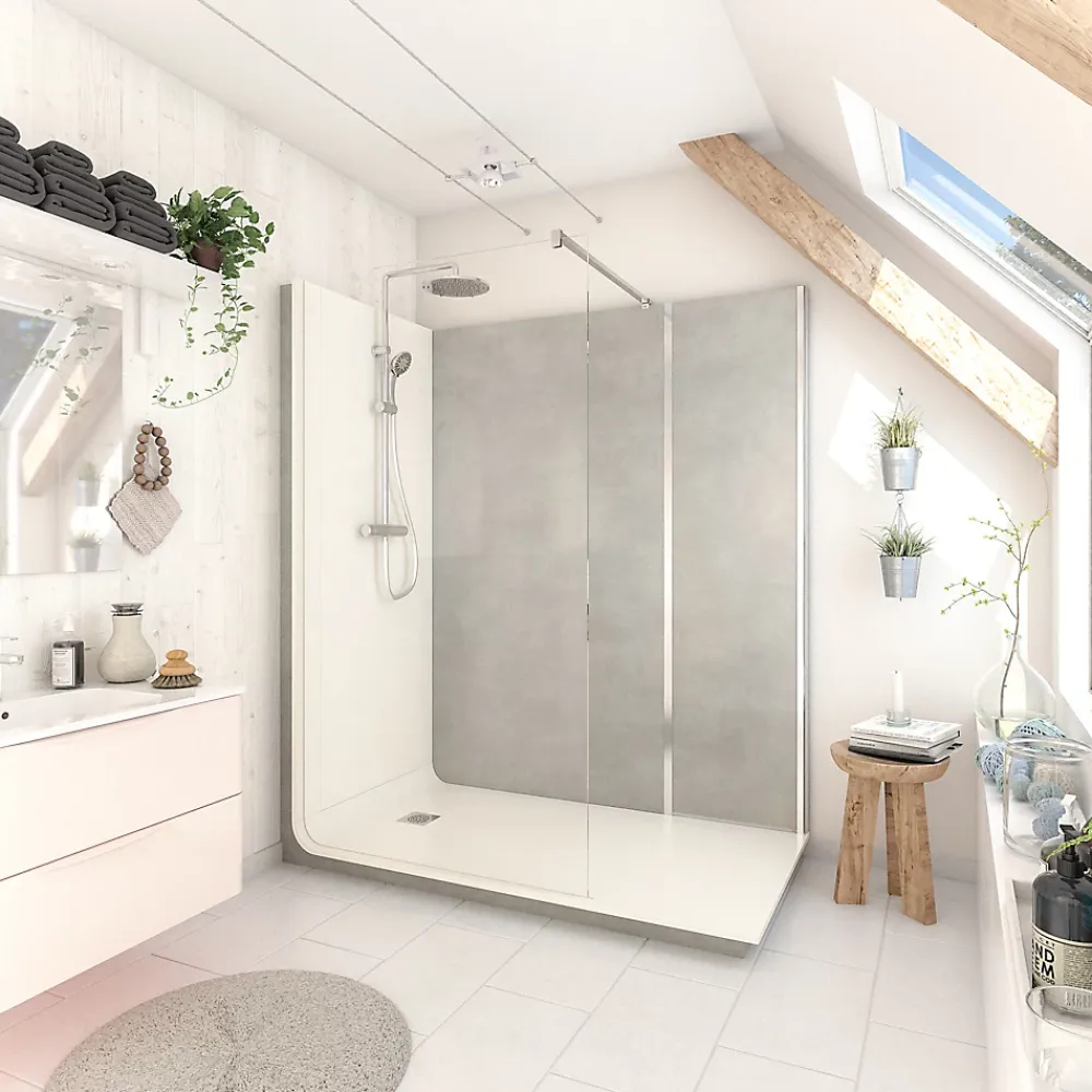 Cabine De Douche Pmr| Cabine de douche à l’italienne l.90 x L.170 x H.218 cm – effet pierre grise, receveur de plain-pied, Elmer Serenity