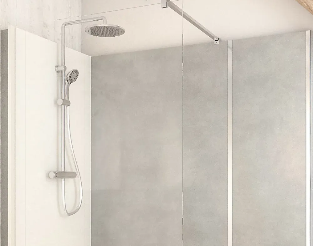 Cabine De Douche Pmr| Cabine de douche à l’italienne l.90 x L.170 x H.218 cm – effet pierre grise, receveur de plain-pied, Elmer Serenity
