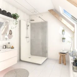 Cabine De Douche Pmr| Cabine de douche à l’italienne l.80 x L.120 x H.218 cm – effet pierre grise, receveur de plain-pied, Elmer Serenity