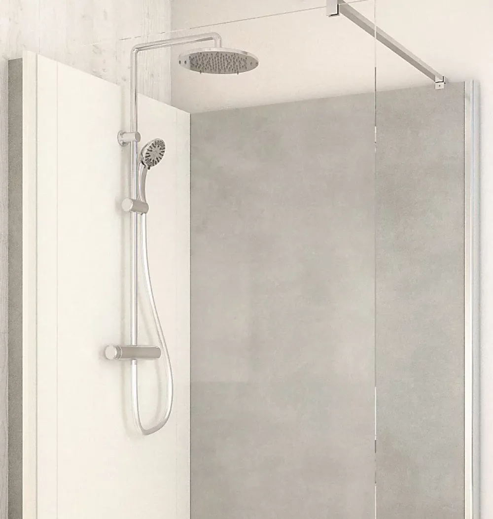 Cabine De Douche Pmr| Cabine de douche à l’italienne l.80 x L.120 x H.218 cm – effet pierre grise, receveur de plain-pied, Elmer Serenity